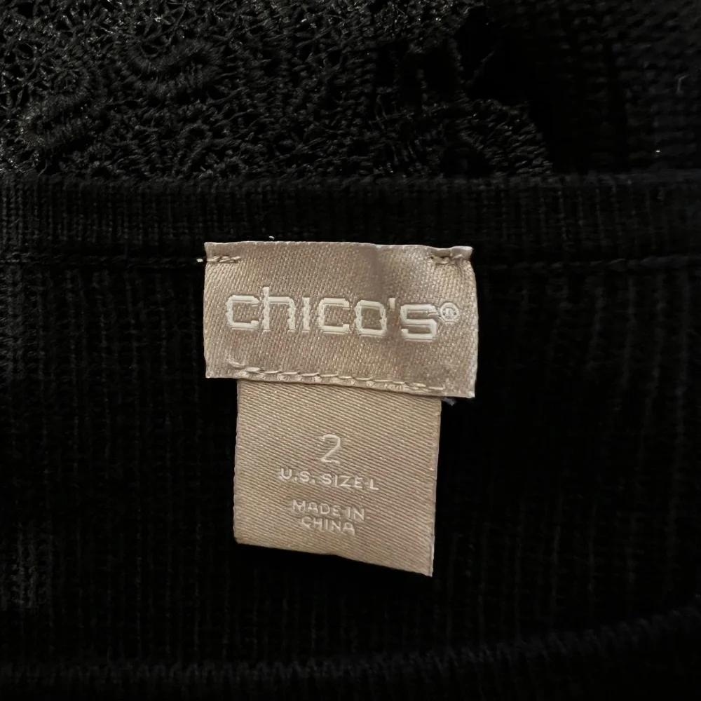 Chico's Black Size Large Lace Sleeve Pullover Sweater - Picture 6 of 8